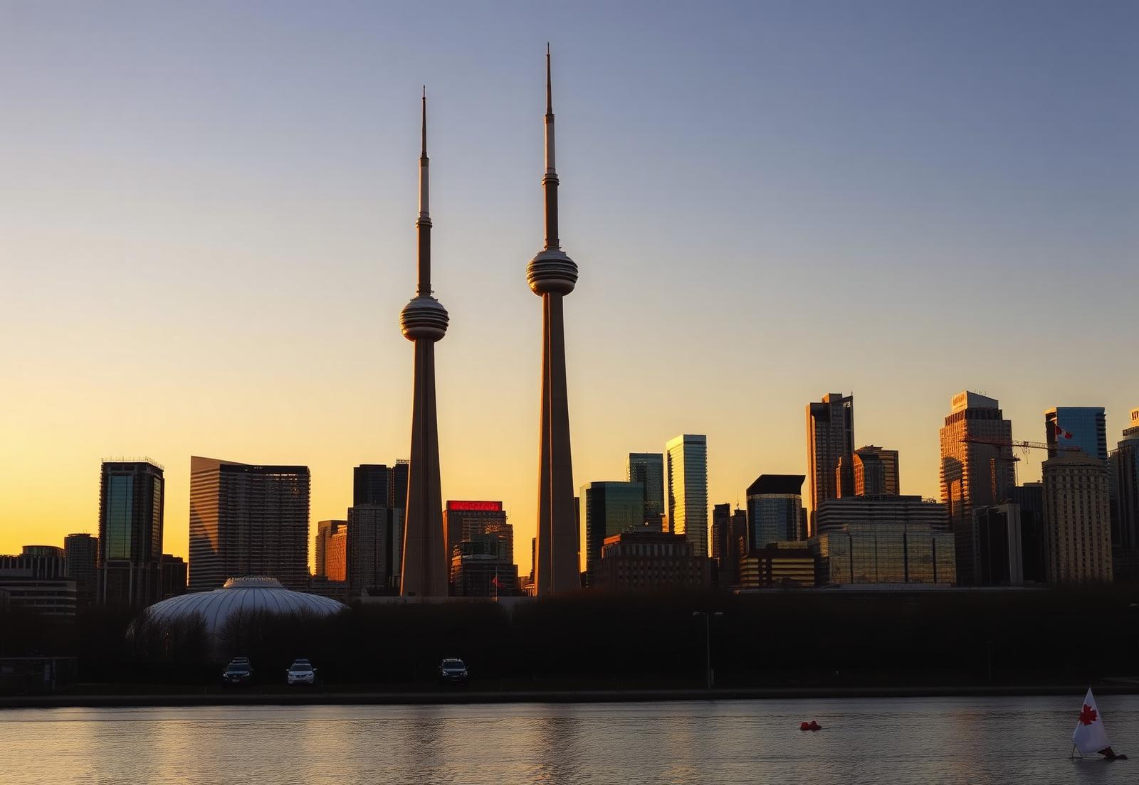 Ligne d'horizon de Toronto au Canada au coucher du soleil